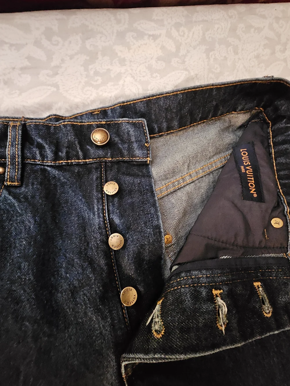 LV Dark Blue Women Jeans with Patterned Cuff